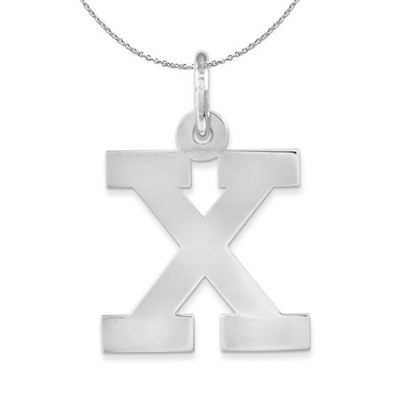 Silver Amanda Collection Medium Block Style Initial X Necklace - 24 In - Picture 1 of 7